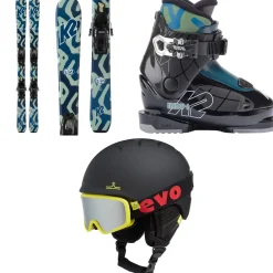 K2 Indy Skis + FDT 4.5 Bindings + Indy 1 Ski Boots + evo Sessel Helmet + Goggle Combo - Kids'-Kids Skis|Kids Ski Packages
