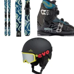 K2 Indy Skis + FDT 4.5 Bindings + Indy 2 Ski Boots + evo Sessel Helmet + Goggle Combo - Kids'-Kids Skis|Kids Ski Packages
