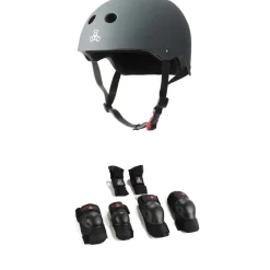 Triple 8 The Certified Sweatsaver Skateboard Helmet + Saver Series High Impact Adult Skateboard Pad Set- Helmets|Helmets