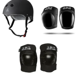 Triple 8 The Certified Sweatsaver Skateboard Helmet + 187 Pro Skateboard Knee Pads + 187 Pro Skateboard Elbow Pads- Helmets|Helmets