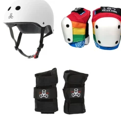 Triple 8 The Certified Sweatsaver Skateboard Helmet + 187 Slim Knee Pads + Wristsaver Slide On Wrist Guards- Helmets|Helmets
