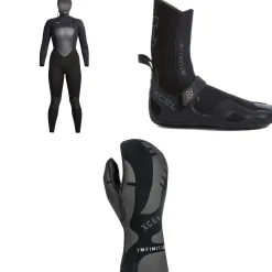 XCEL 5/4 Infiniti Hooded Wetsuit - Women's + 5mm Infiniti Round Toe Wetsuit Boots + 5mm Infiniti Wetsuit Mittens- Wetsuit Kits